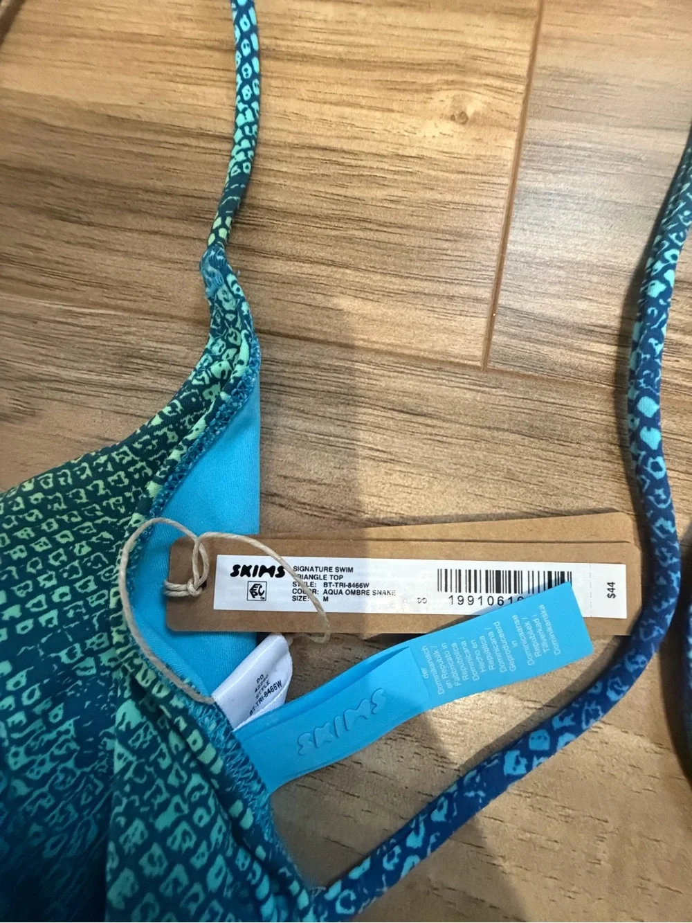SKIMS Blue Ombre Mesh Sarong with Aqua Patterned Bikini Set .. selling as a set